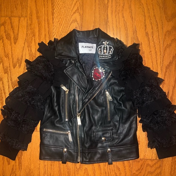 Other - Girls Ruffle Sleeve Faux Leather Moto Jacket size 4T